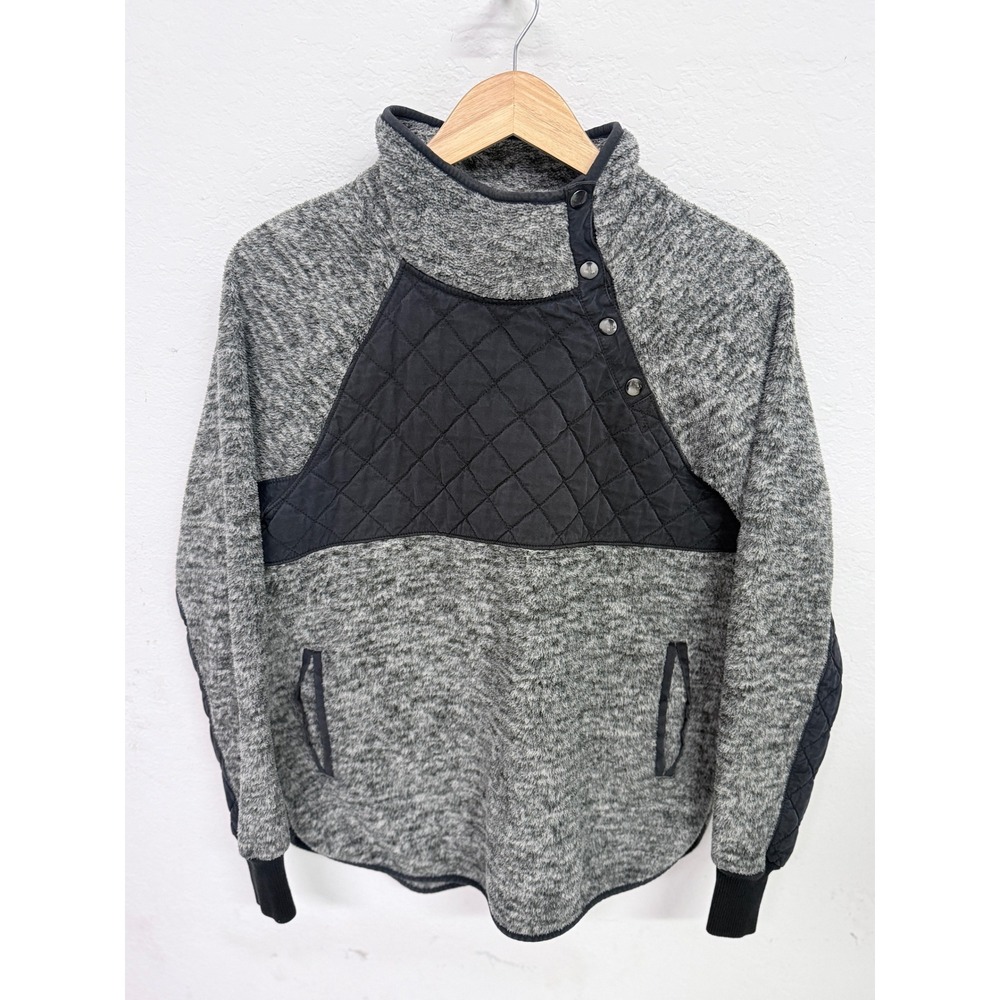 Abercrombie & Fitch Grey Marl Quilted Snap Fleece Pullover Sweater Medium